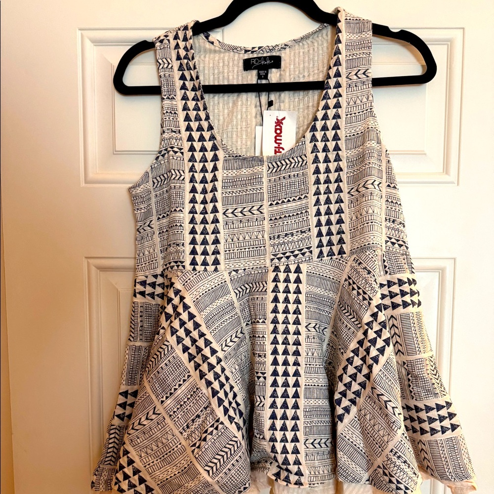 Blue and white peplum top, never worn